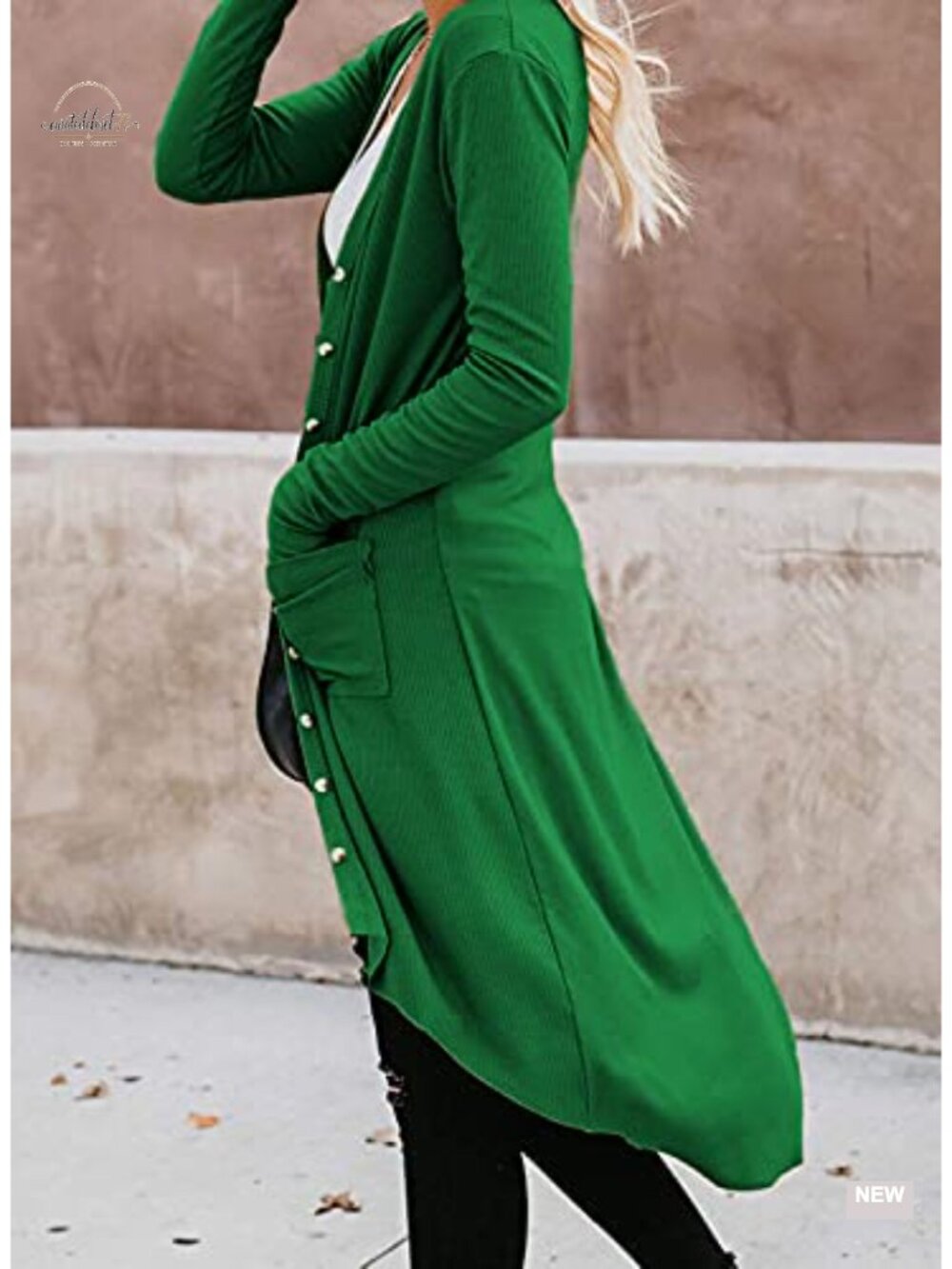 Lightweight Knit Long Cardigan with Pockets - Button Down V-Neck - Picture 2 of 6